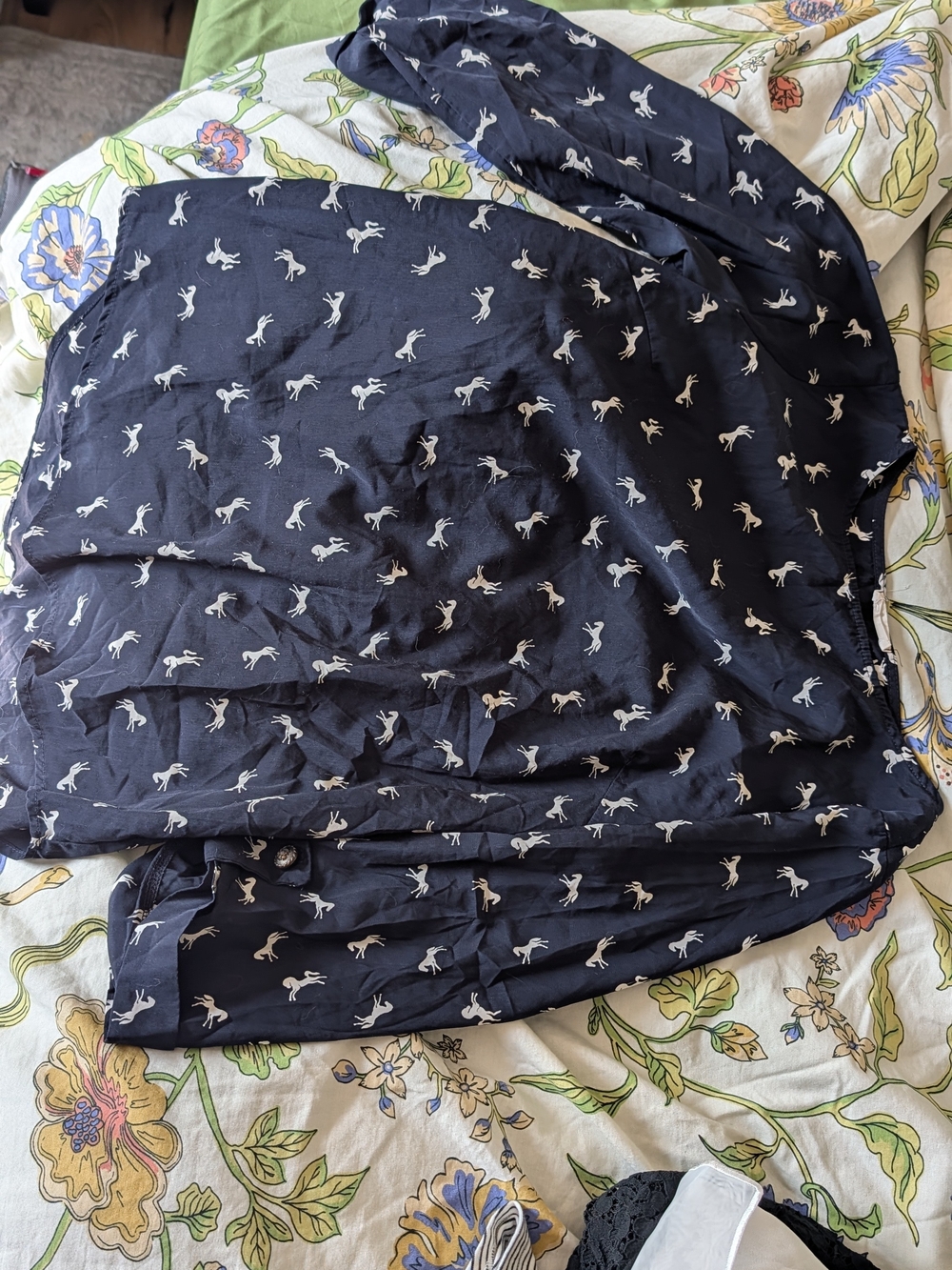 Everly Black Horse Print Dress Top - Picture 1 of 3